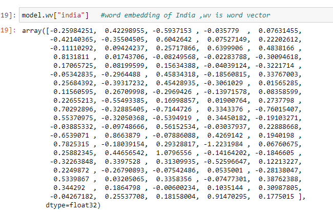 Converting words to numbers using gensim word2vec