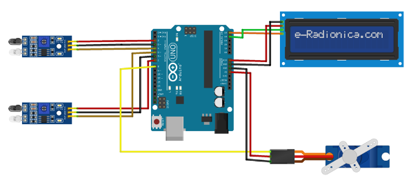 circuit depict of smart parking system using arduino by techieyan technologies